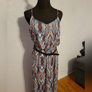 NWT Long, multi-color dress with belt